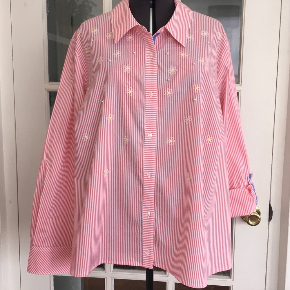 3 for $25 - Rafaella Stripe Embellished Cotton Shirt